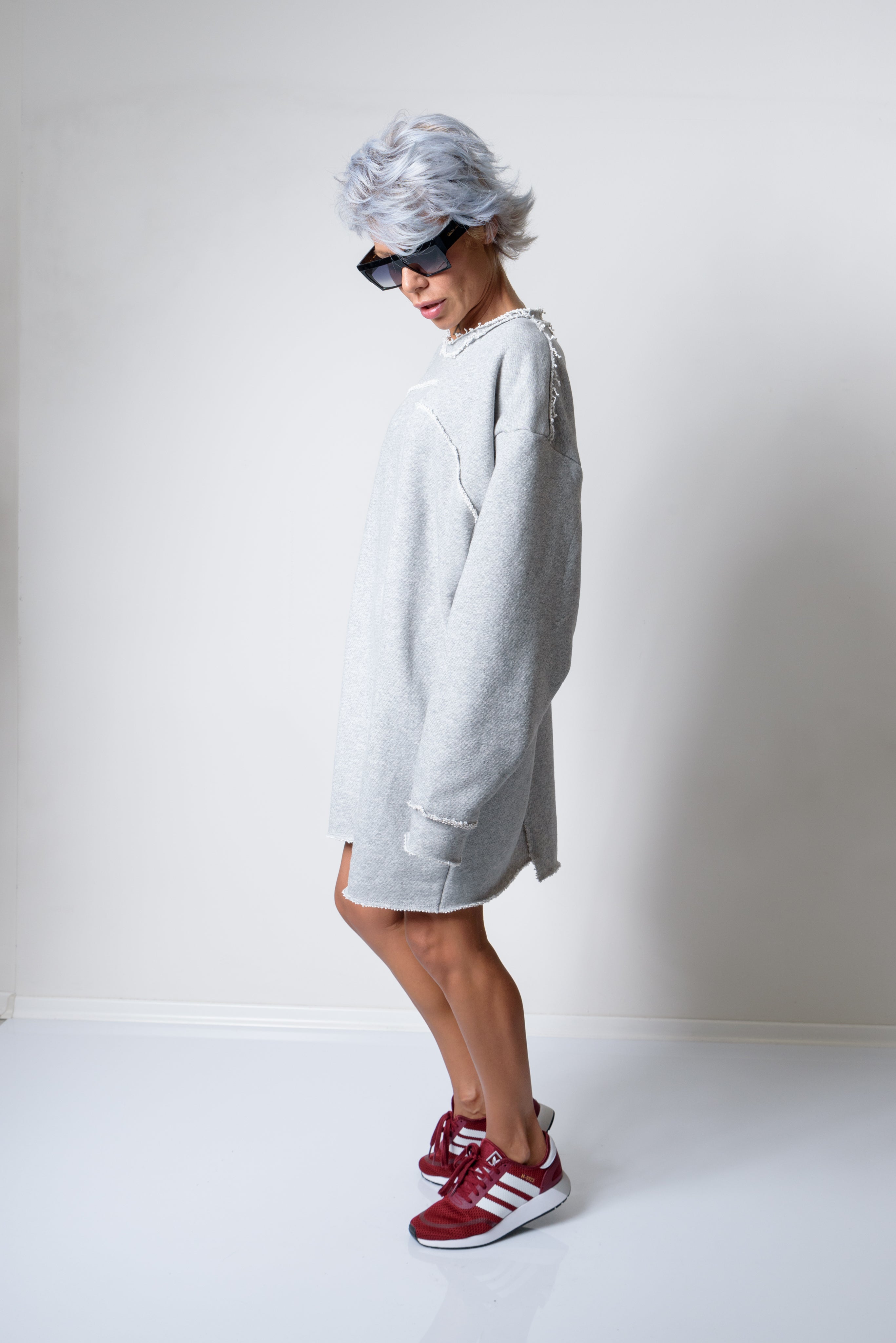Grey Oversized Asymmetric Long Loose Sweater
