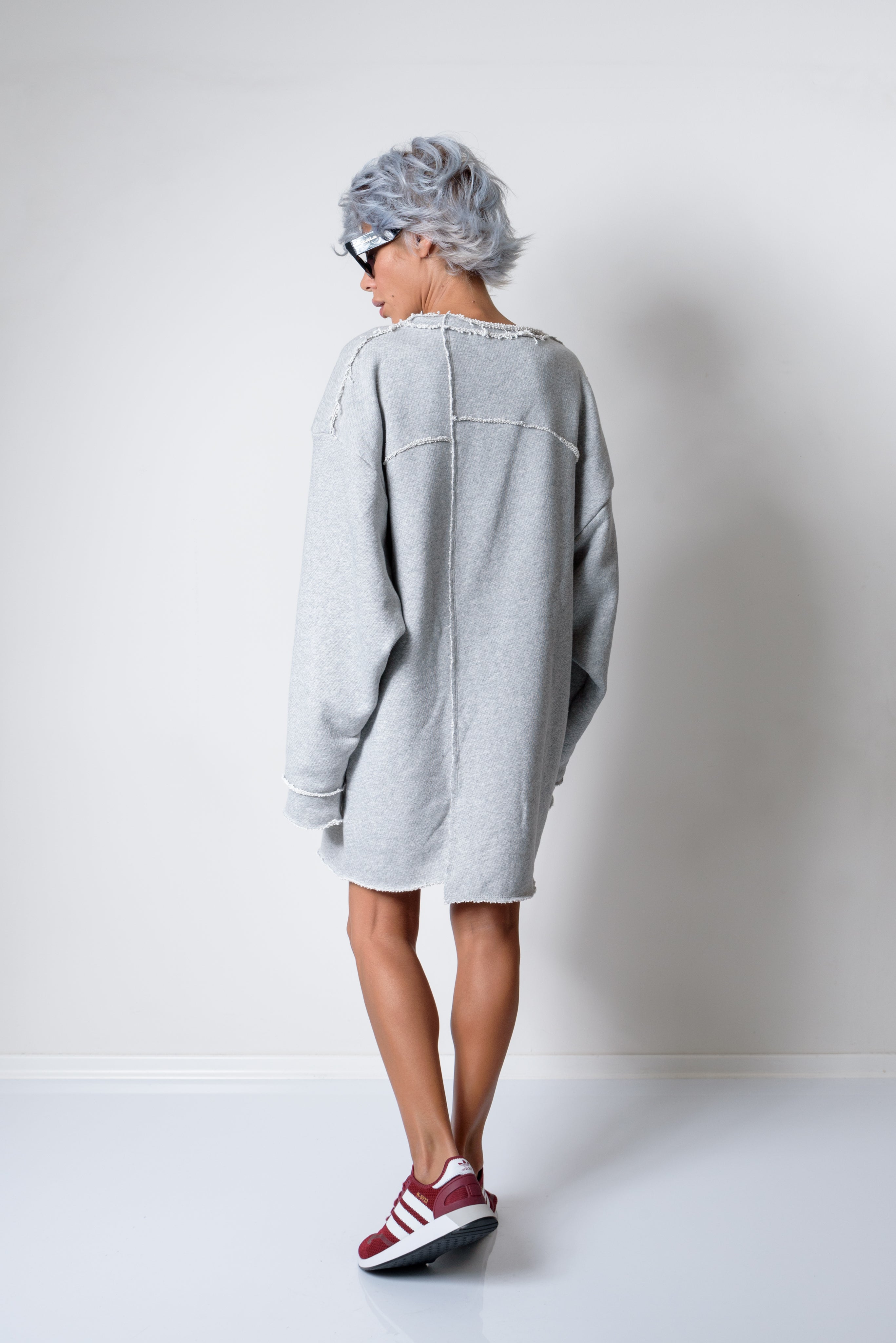 Grey Oversized Asymmetric Long Loose Sweater