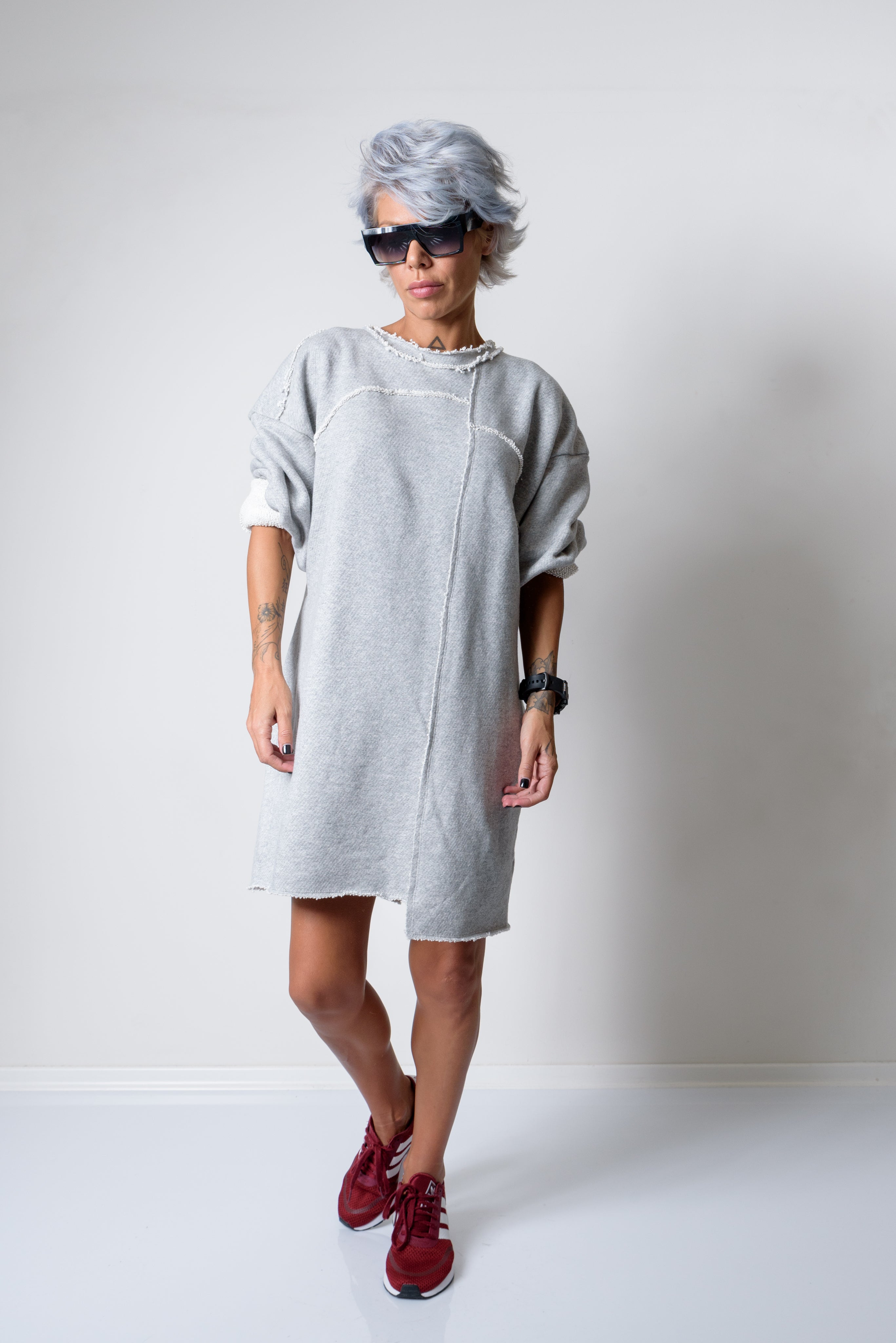 Grey Oversized Asymmetric Long Loose Sweater