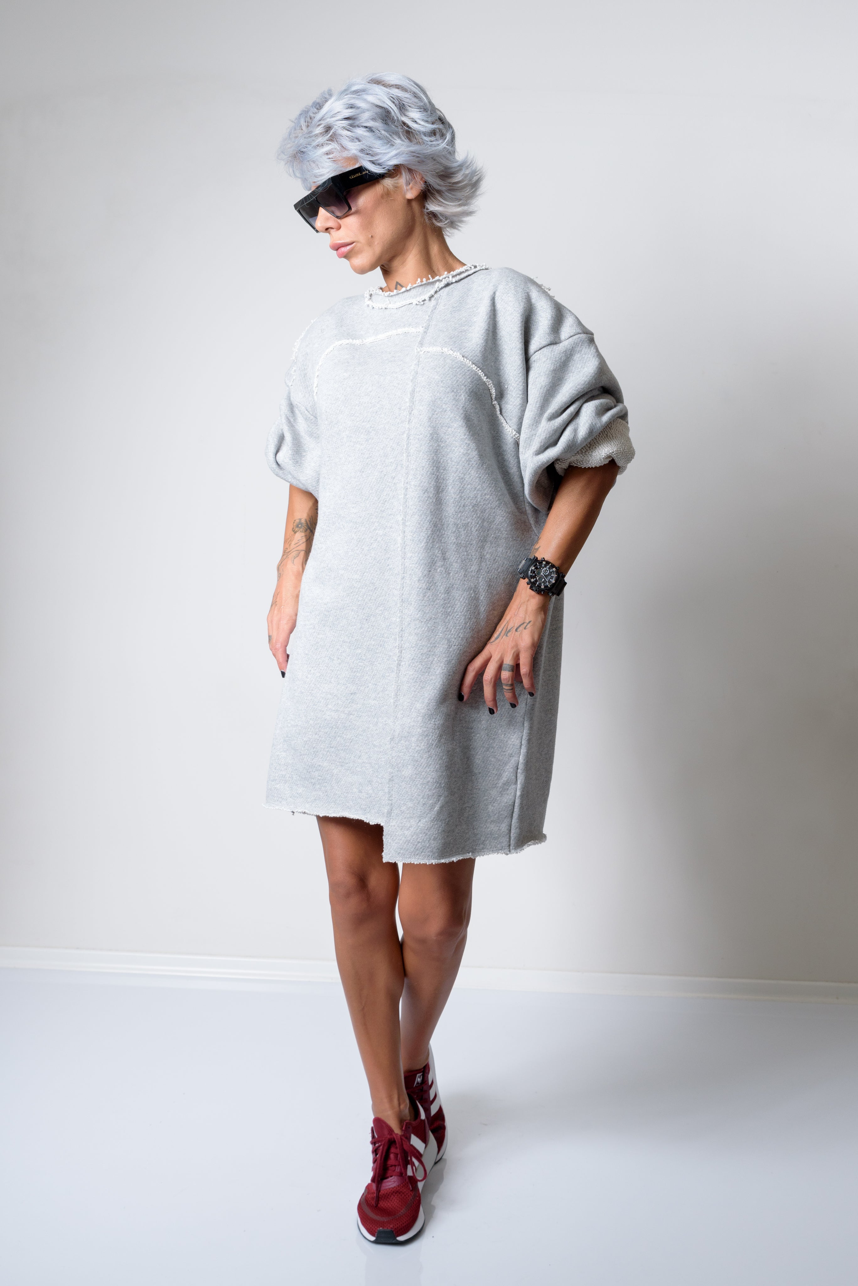 Grey Oversized Asymmetric Long Loose Sweater