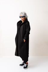 Black Warm Oversized Hoodie Sweatshirt  with Long Sleeves and Front Zipper