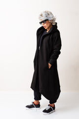 Black Warm Oversized Hoodie Sweatshirt  with Long Sleeves and Front Zipper