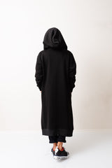 Black Warm Oversized Hoodie Sweatshirt  with Long Sleeves and Front Zipper