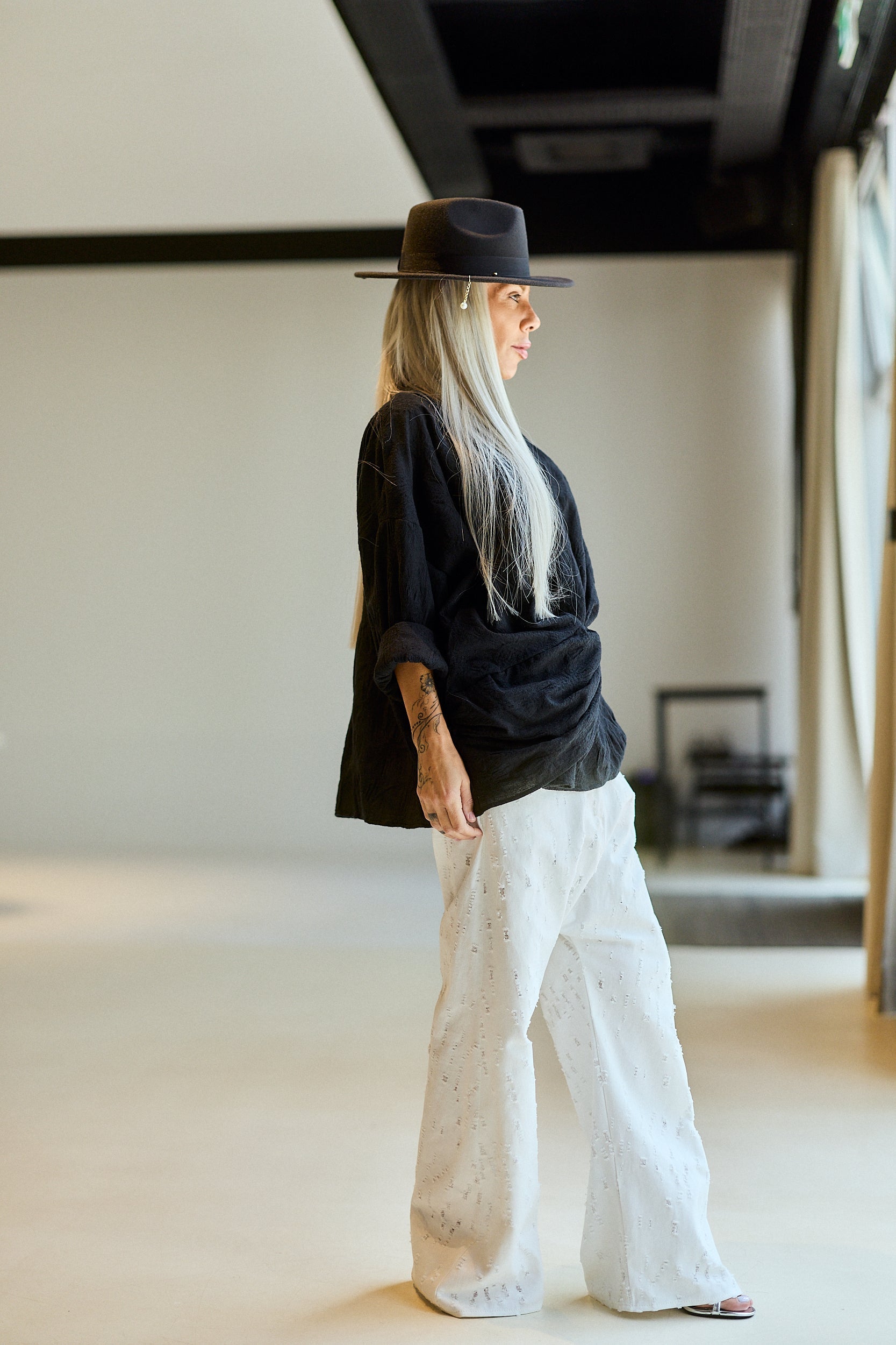 White Distressed Wide-Leg Jeans