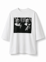 White Oversized Graphic T-Shirt – "Sisters of the Night"