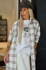 White & Mocha Plaid Oversized Shirt