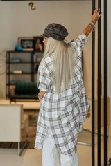 White & Mocha Plaid Oversized Shirt